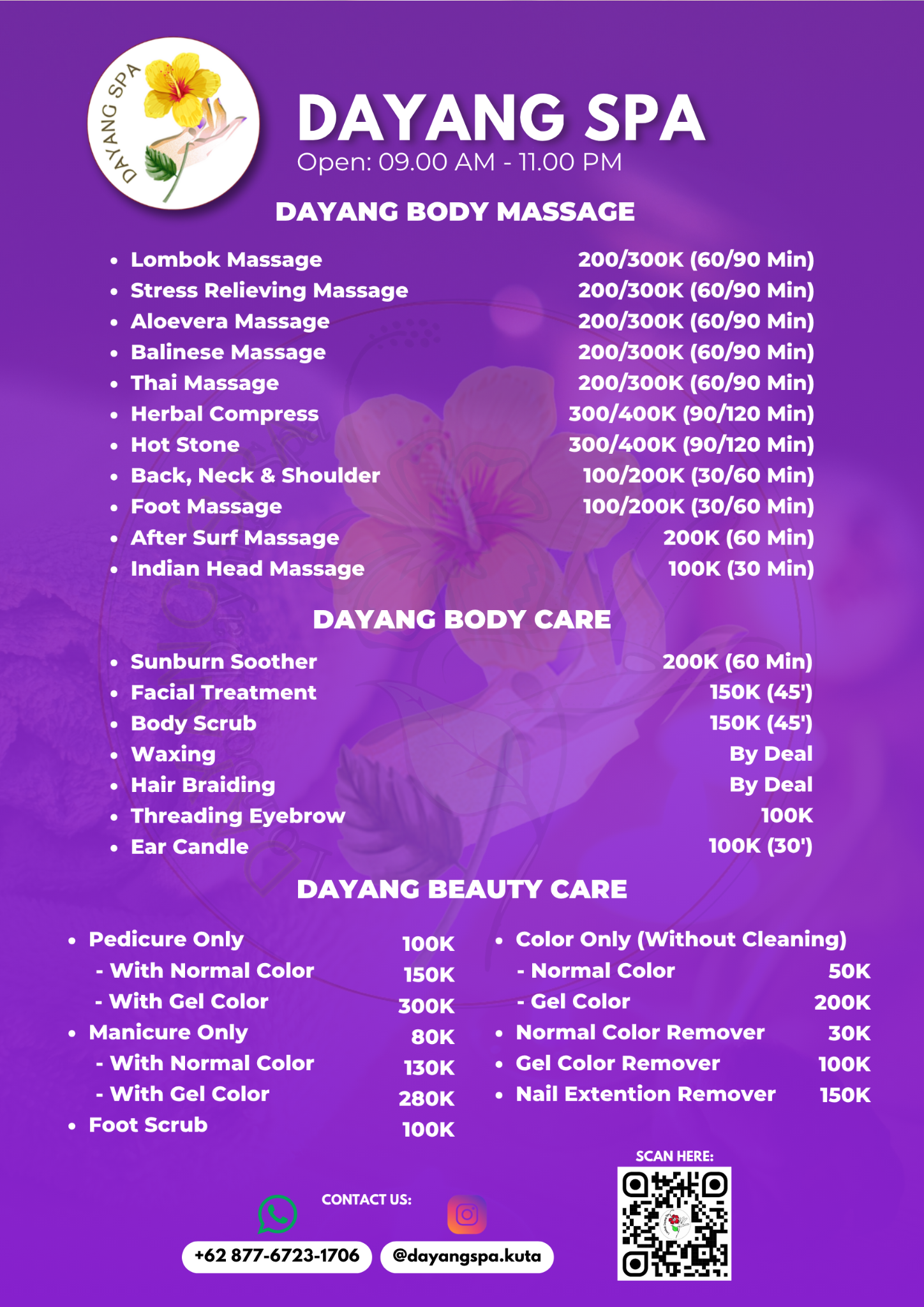 Dayang Spa price list